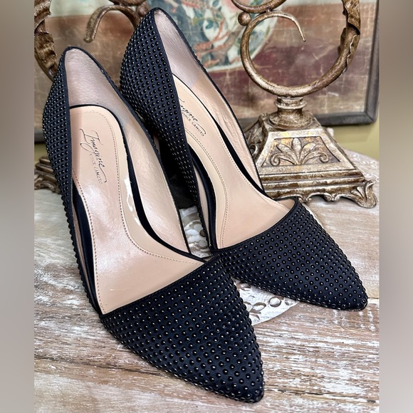 EUC Vince Camuto Imagine Line; “Ossie” d’Orsay Style Black Studded Heels Size 6 - Picture 2 of 14